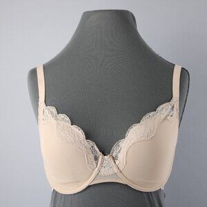 Natori Sz 32DDD Nude Mesh Overlay Lace Trim  Underwire Bra